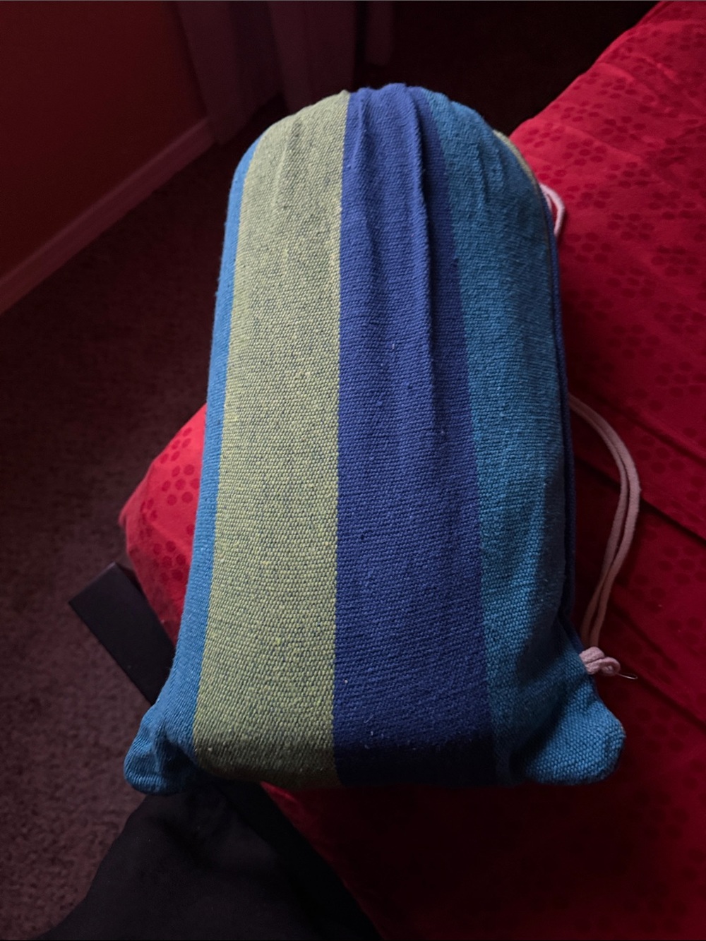 Striped Blue and Green hammock with a carrying bag